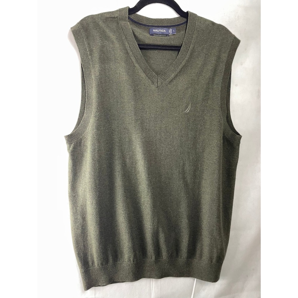 Nautica Olive Cotton Modal V Neck Sweater Vest Men L Grandpacore Classiccore
